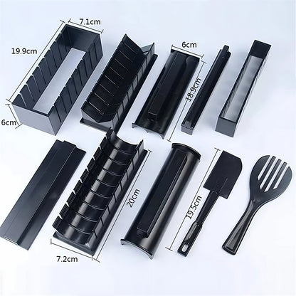 Black kitchen utensils and tools with measurements on a white background