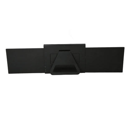 Black belt with a rectangular buckle on a white background