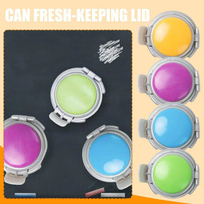 Colorful can fresh-keeping lids on a blackboard background