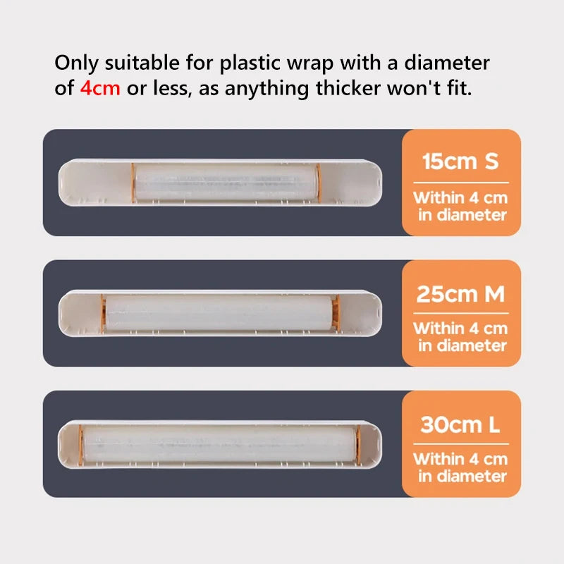 Measurement chart for plastic wrap with sizes S, M, and L, suitable for diameters up to 4cm.