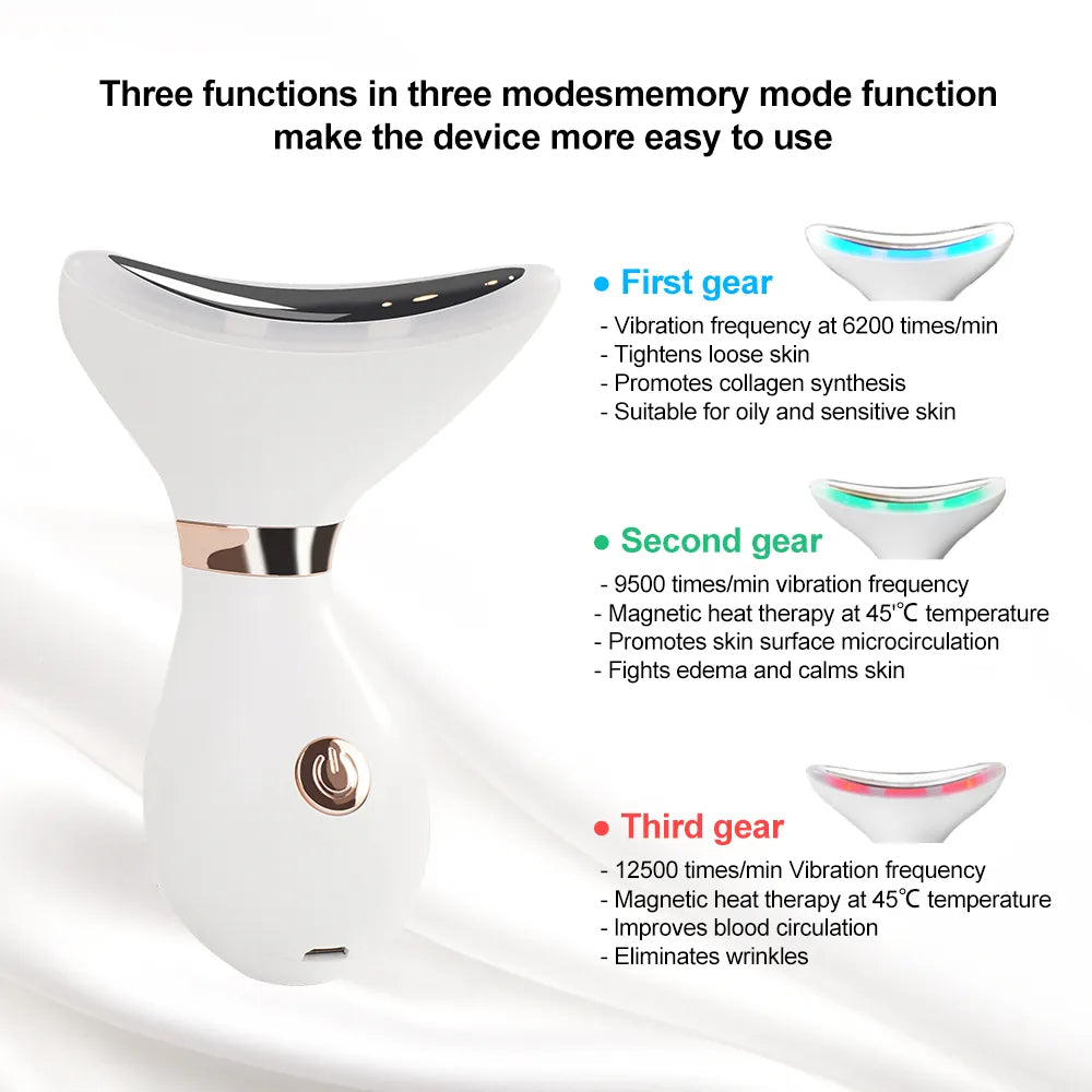 White device with text detailing its three functions and modes on a white background