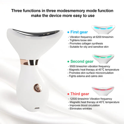 White device with text detailing its three functions and modes on a white background