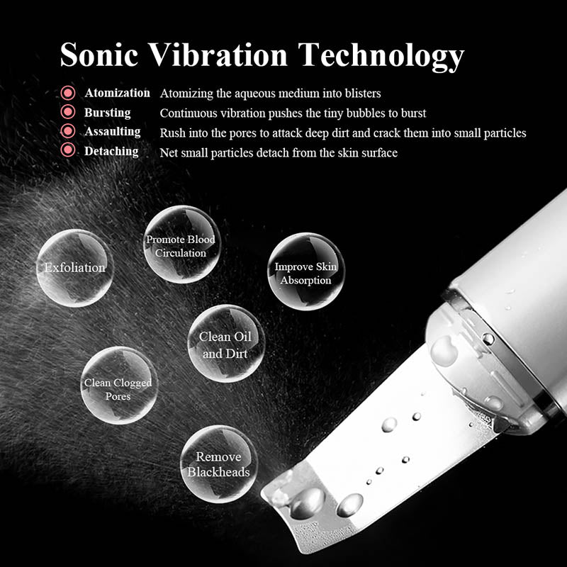 Sonic vibration technology illustration with a device on a black background