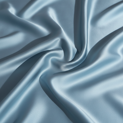 Close-up of blue satin fabric with folds
