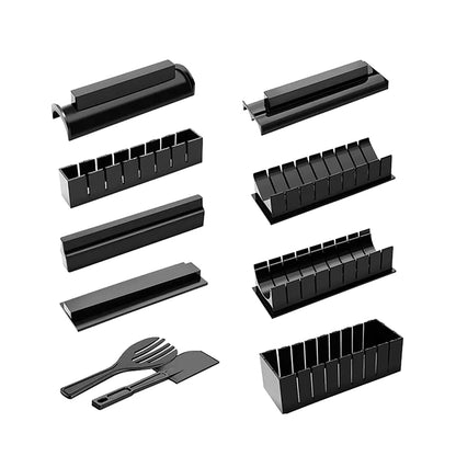 Set of black plastic components on a white background