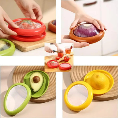 Collage of a kitchen tool being used on various fruits and vegetables.