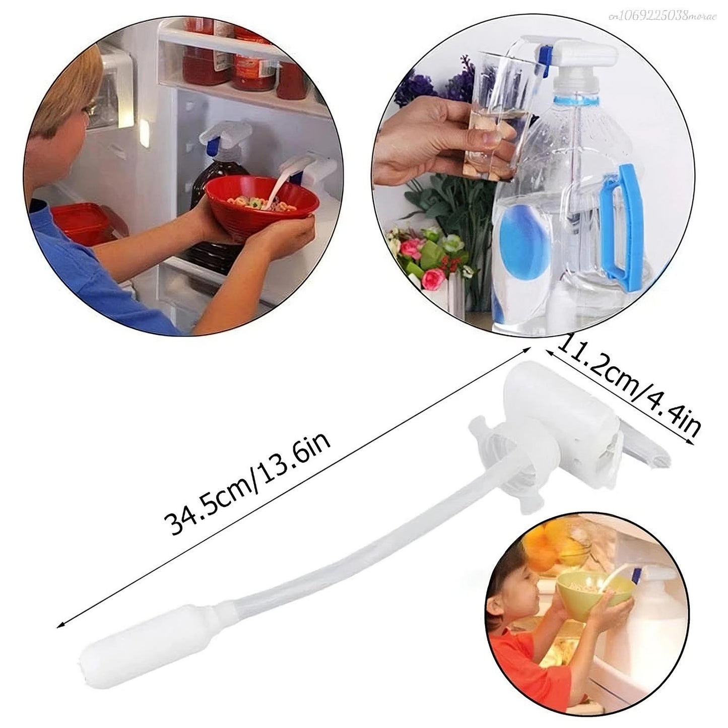 White flexible straw with measurements and usage scenarios on a white background