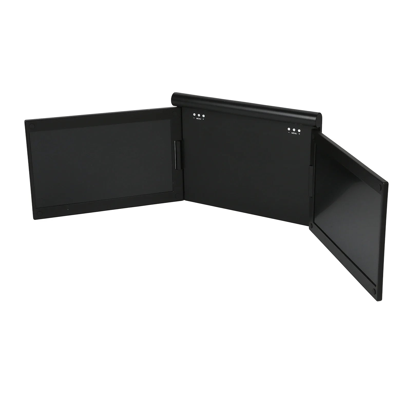 Black rectangular object with a textured surface on a white background