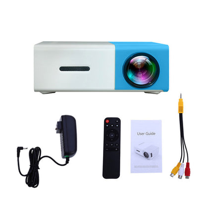 Blue/White projector with accessories on a white background
