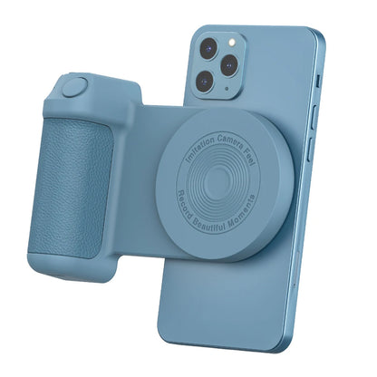 Blue phone case with camera lens protector and grip on a white background