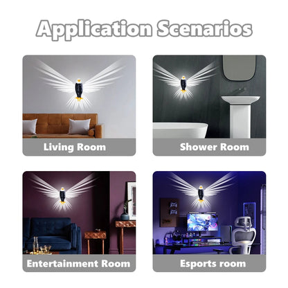Application scenarios of a wall-mounted light fixture in different rooms.