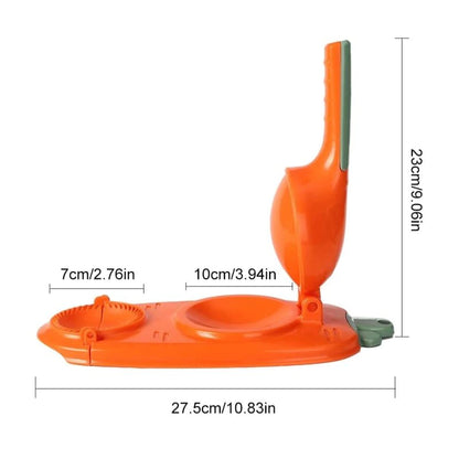 Orange toy with measurements on a white background