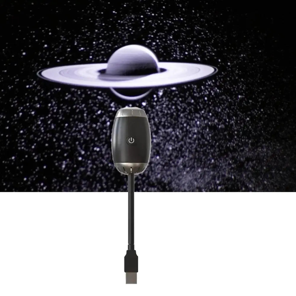 Small device with a USB cable against a space-themed background