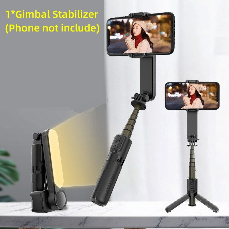 Black gimbal stabilizer with two smartphone holders on a white background