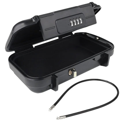Black security box with a combination lock on a white background