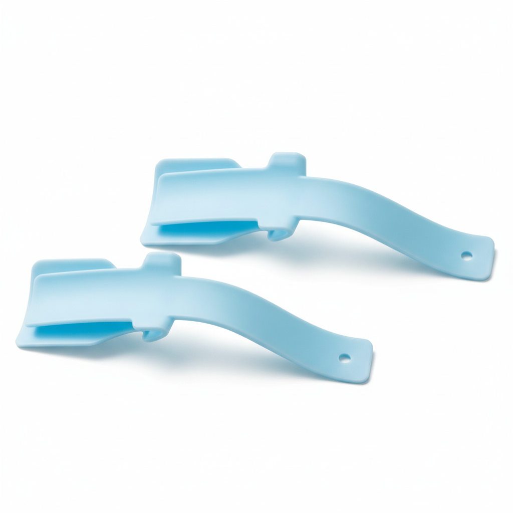 Light blue plastic bracket on a yellow background