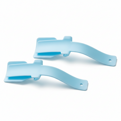 Light blue plastic bracket on a yellow background