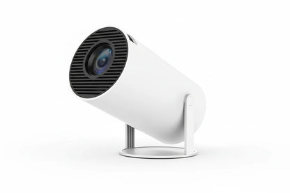 White HY300 Smart Projector with black lens on a white background