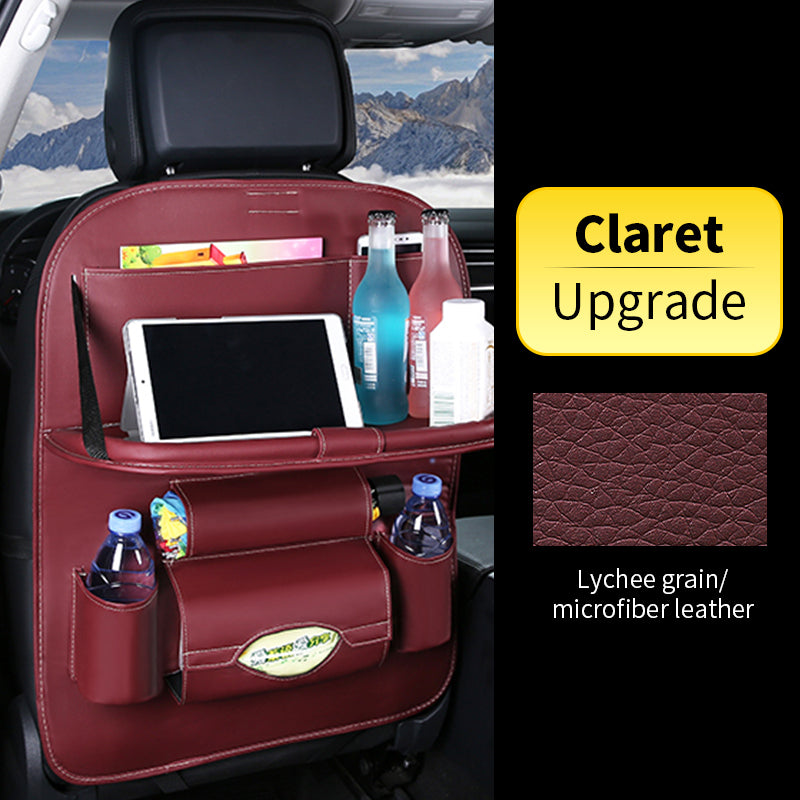 Car back seat organizer with bottles and tablet, featuring claret color upgrade.