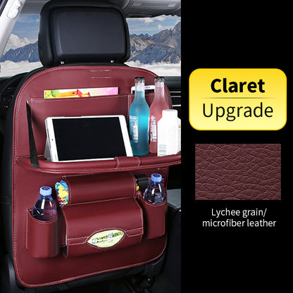 Car back seat organizer with bottles and tablet, featuring claret color upgrade.
