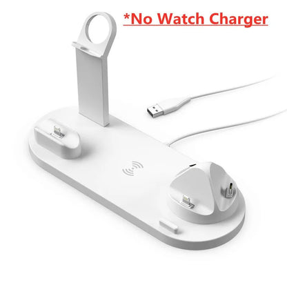 White charging dock with USB cable on a white background, labeled 'No Watch Charger'.