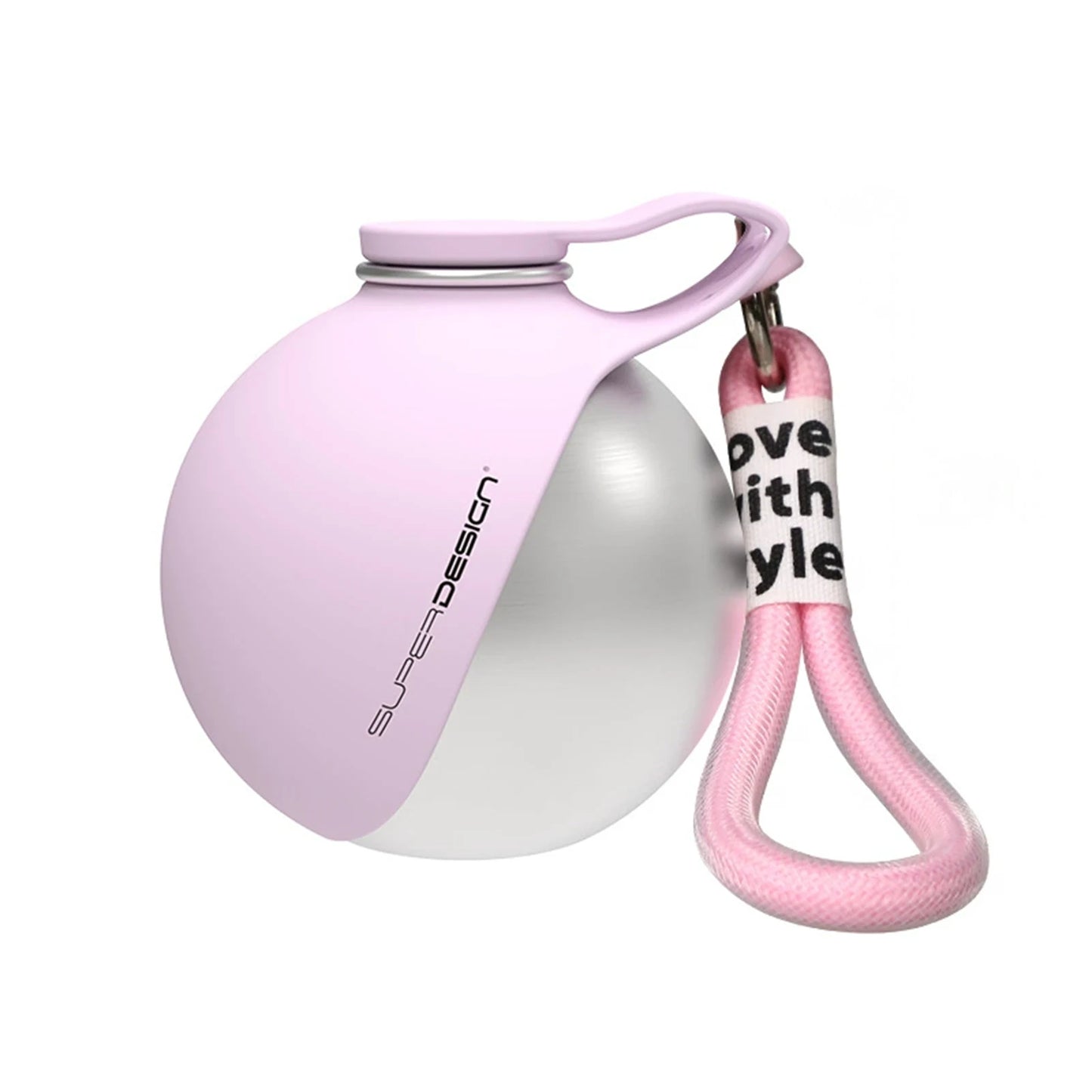 Pink and white dog toy with a rope handle on a white background