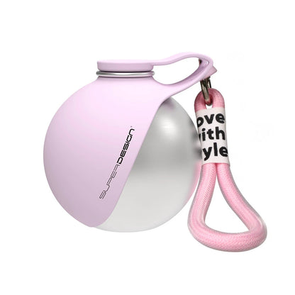 Pink and white dog toy with a rope handle on a white background