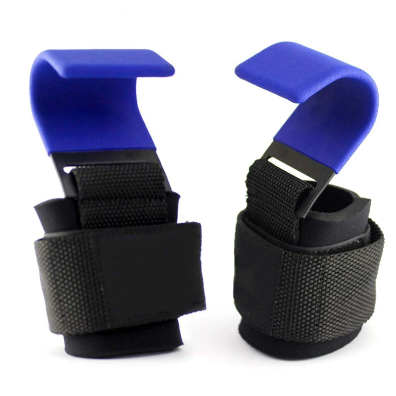 Pair of blue and black wrist straps on a white background