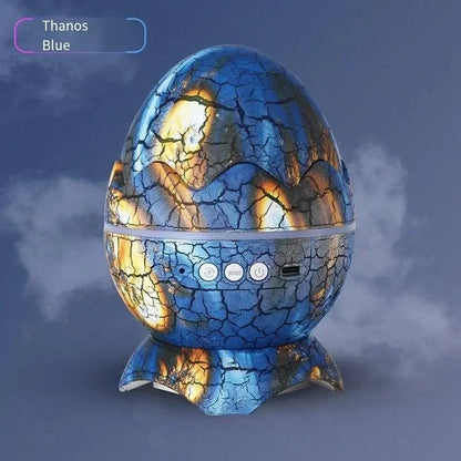Dino Egg-shaped light projector with cracked glass design on a dark background