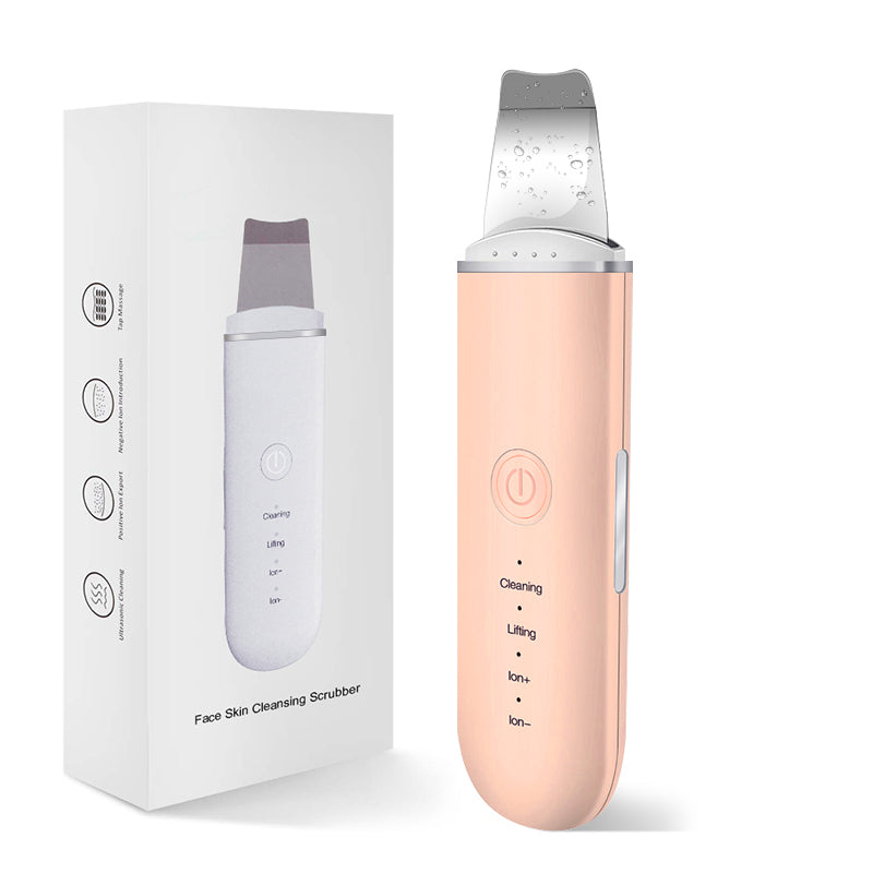 Pink face skin cleansing scrubber with packaging on a white background