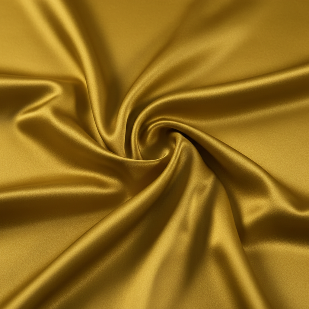Close-up of golden satin fabric with folds