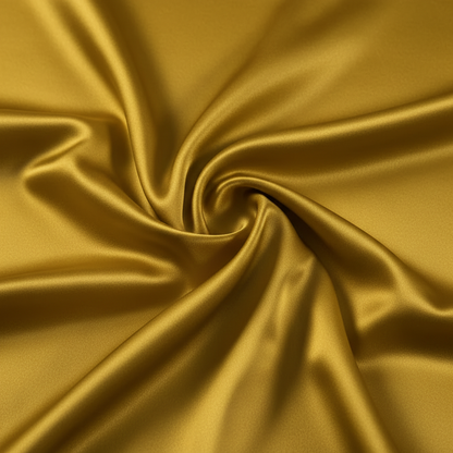 Close-up of golden satin fabric with folds
