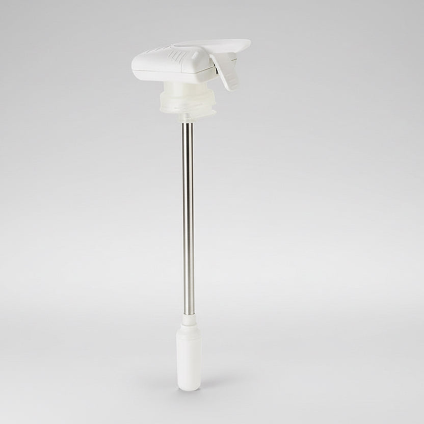 White spray bottle with long nozzle on a white background, inset images of a child using it and a close-up of the spray action.