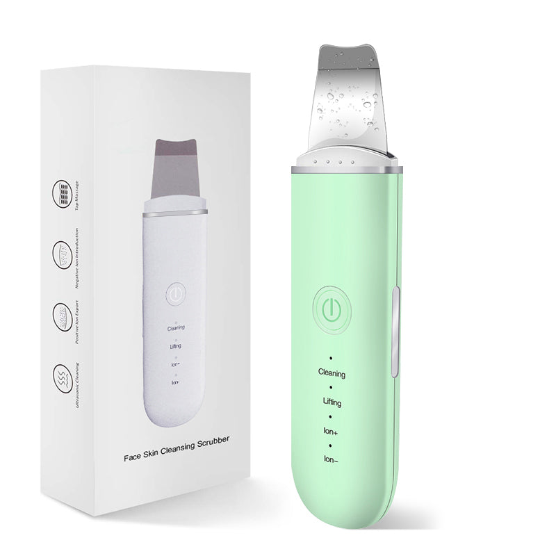 Green face skin cleansing scrubber with packaging on a white background