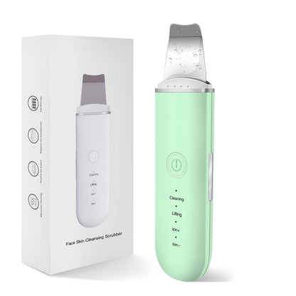 Green face skin cleansing scrubber with packaging on a white background