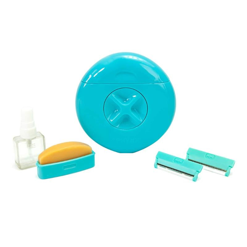 Turquoise kitchen tool set on a white background