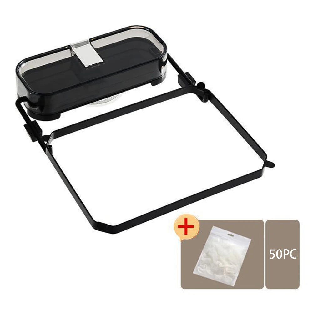 Black food dehydrator with a small inset showing 50 plastic bags on a white background