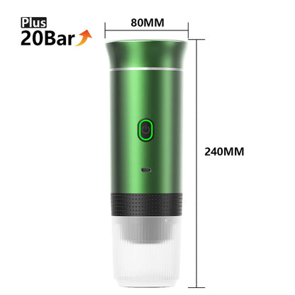 Green and white device with dimensions labeled, featuring the 'Plus 20Bar' logo.
