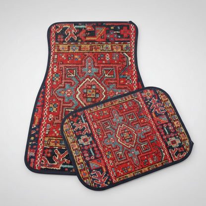 Car floor mats with intricate geometric pattern on a white background